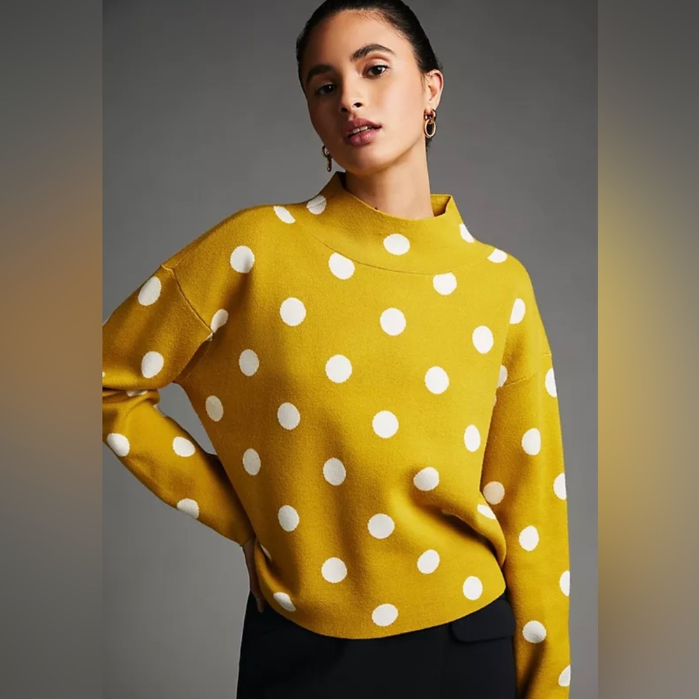 Maeve by Anthropologie Carys Mock Polka Dot Sweater